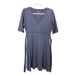 Toad & Co Dress Size Medium Blue Knit Cue Wrap Cafe Faux Outdoor Pockets